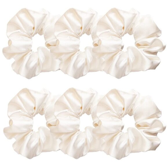6 Pcs Satin Silk Hair Scrunchies, Pearl White Pearl white with a little peach pi - Picture 1 of 4